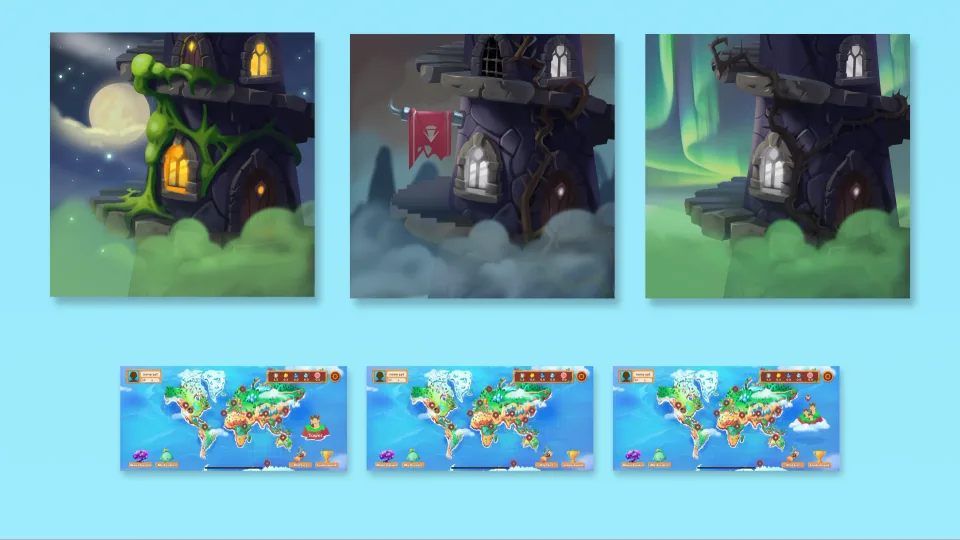 Game map and environment selection with themed locations