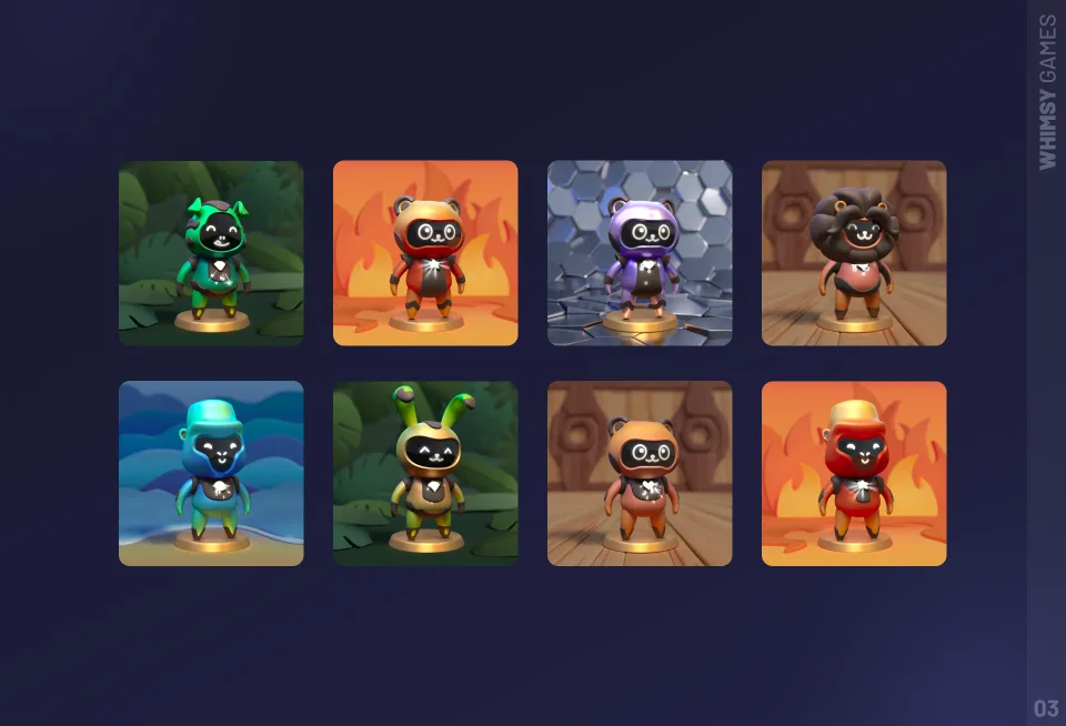 cartoon game character icons with colorful backgrounds