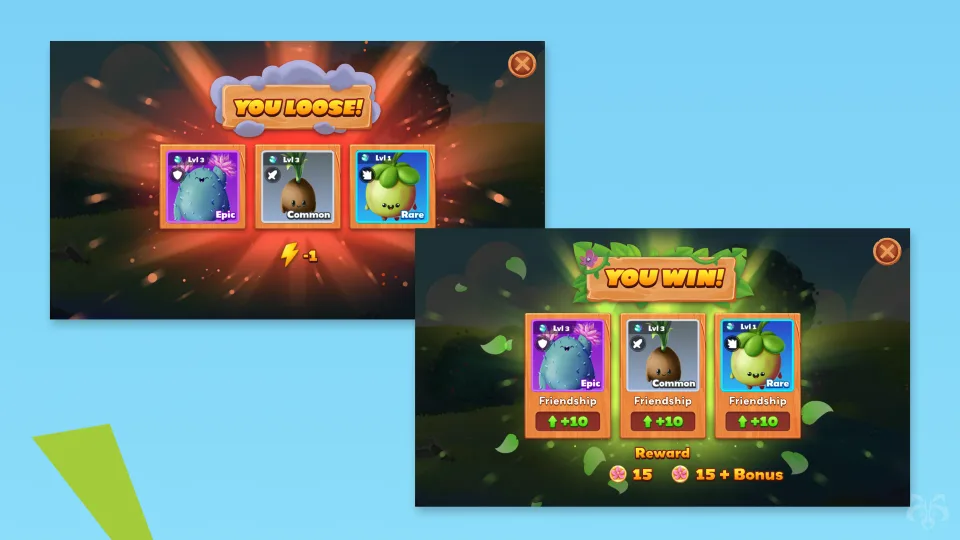 Game reward screens showing loot and win rewards