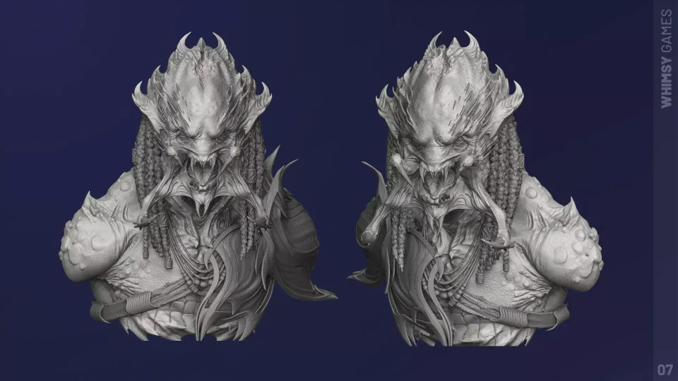 Alien creature sculpt concept art side views