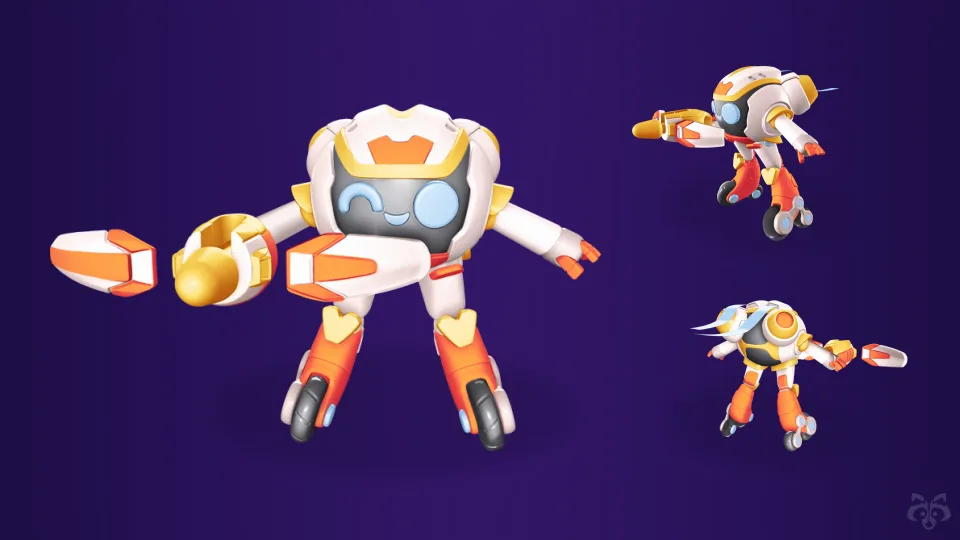 High-fidelity 3D model turnaround for the Robot brawler character.