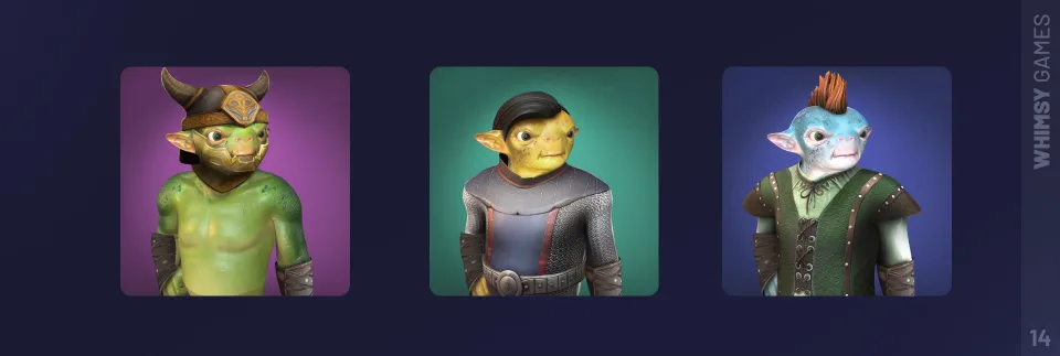 fantasy creature characters with stylized armor designs
