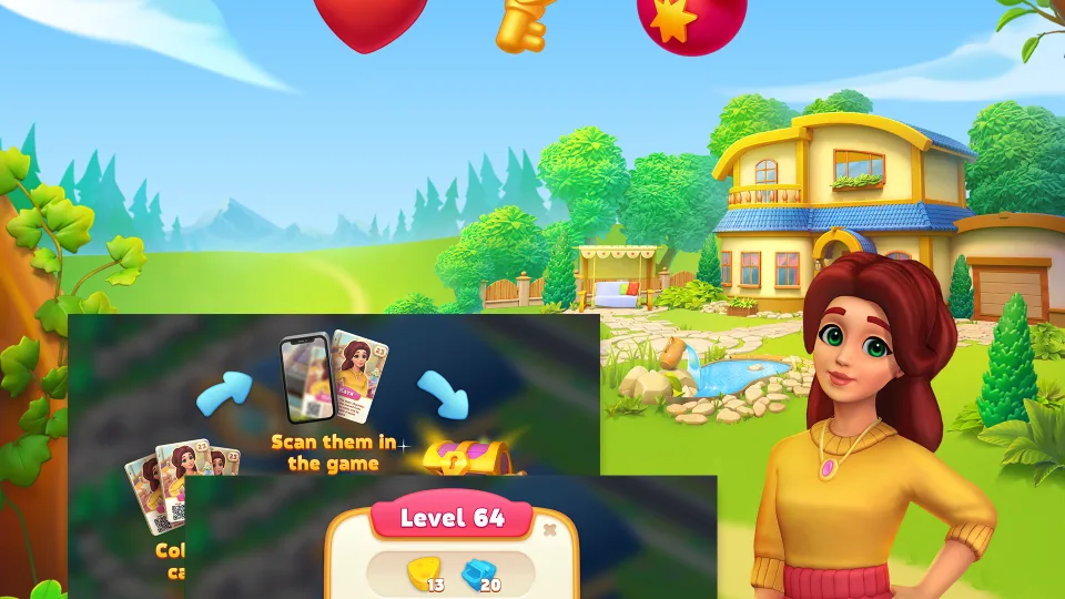 game interface with character and level progression screen