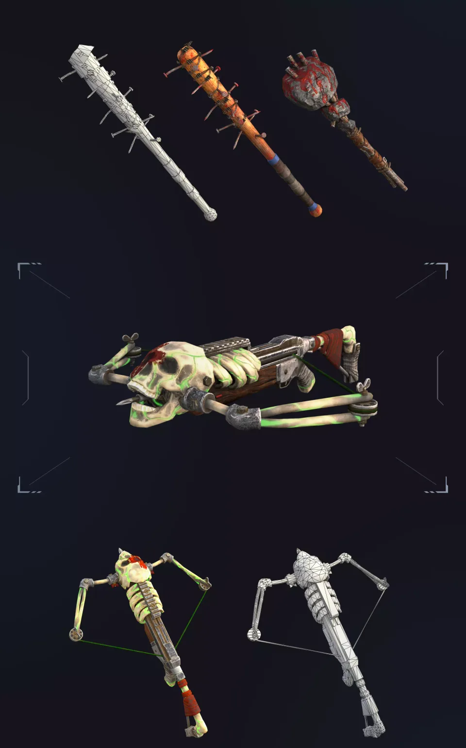 Wild Rage 3D weapons melee bats skeleton models