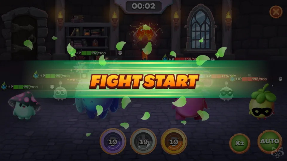 Game fight start screen with battle interface and characters