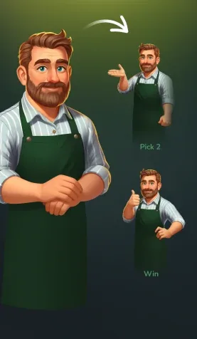 Højtbelagt Game promotional character portrait of smiling café staff