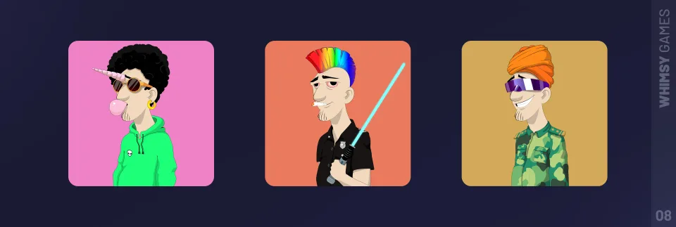 stylized NFT avatars with unique hairstyles and accessories