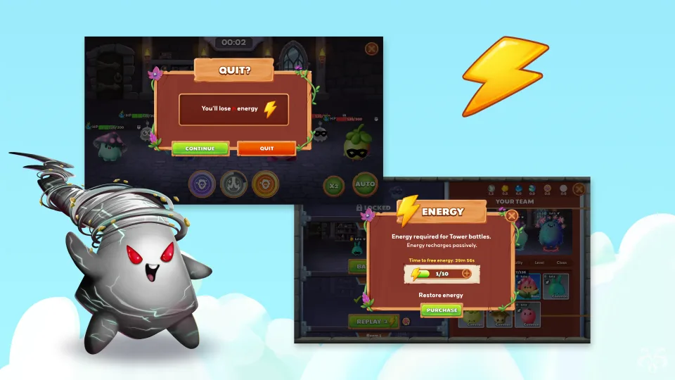 Game upgrade screen with rewards and character illustration