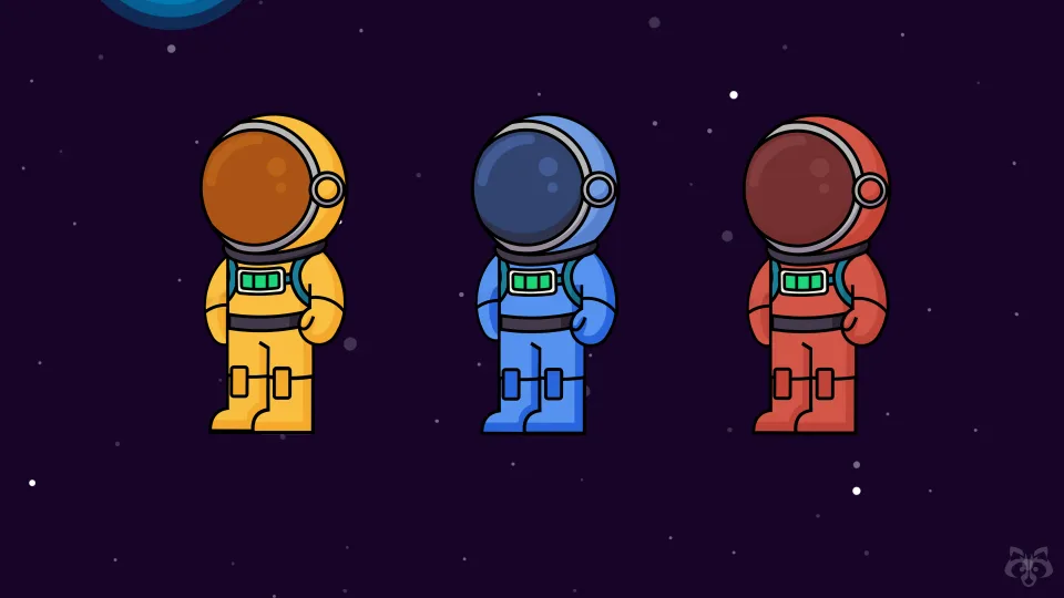 Two astronauts in helmets designed for animated project