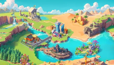 Spelling Game world map with locations and progression paths