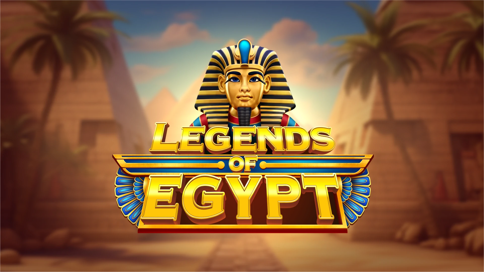 Title screen for Legends of Egypt, a social casino game with ancient Egyptian theme and gold-trimmed logo.