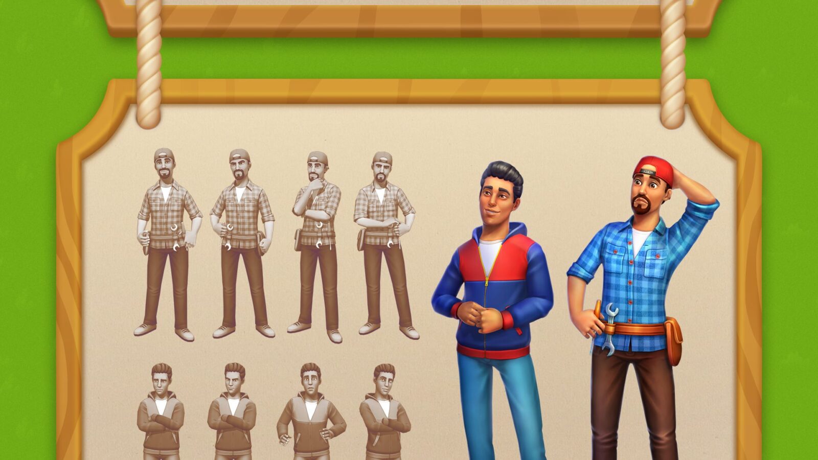 Male character lineup for farm game