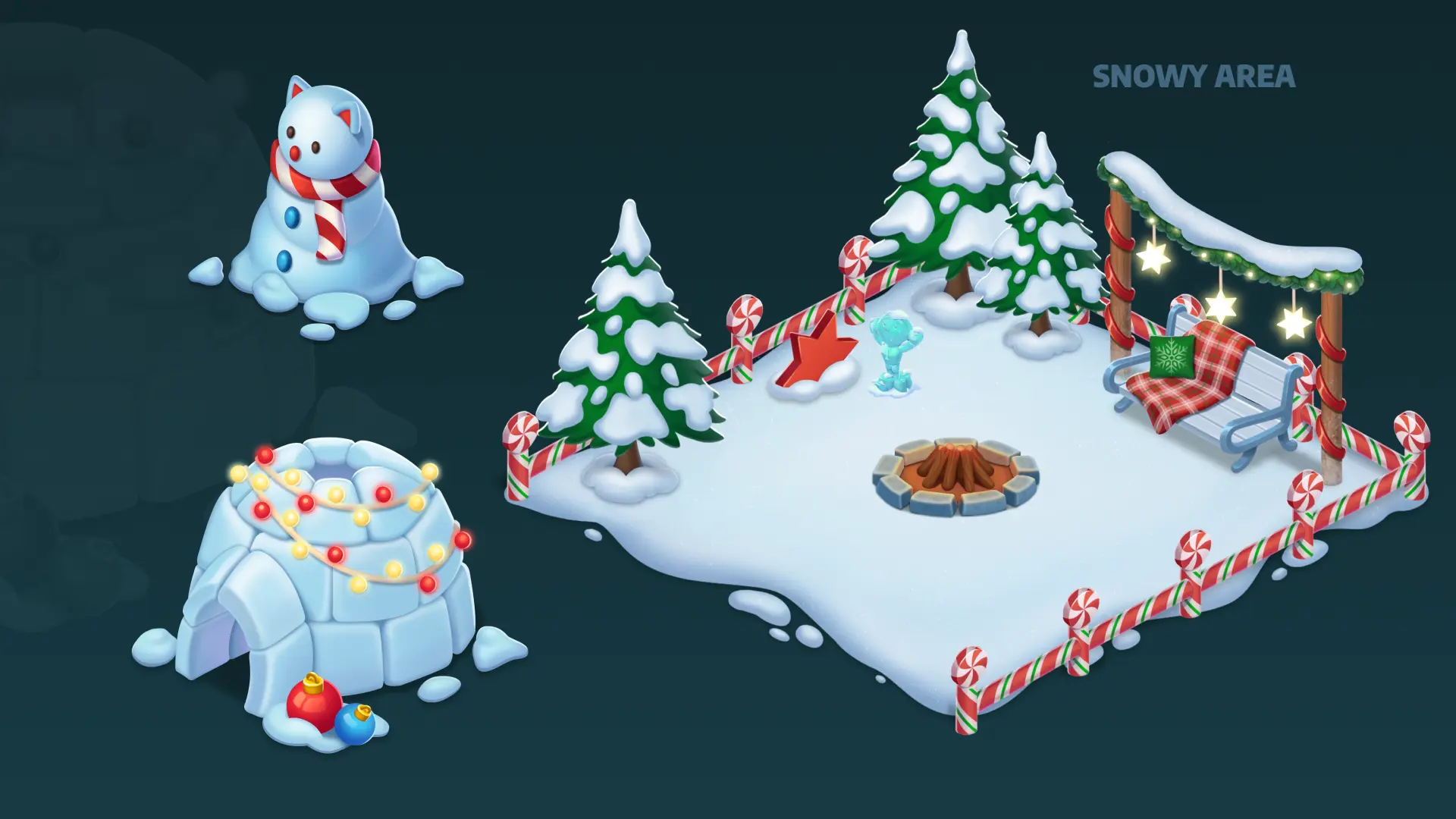 Mobile game snowy winter environment area design