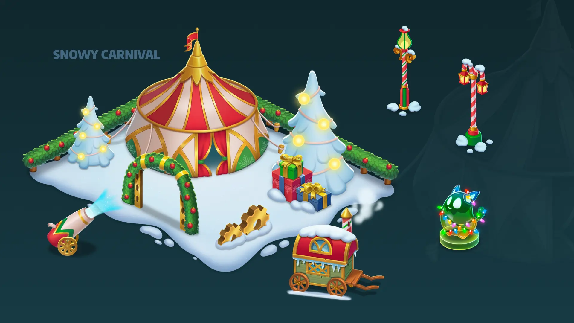Mobile game snowy carnival environment design