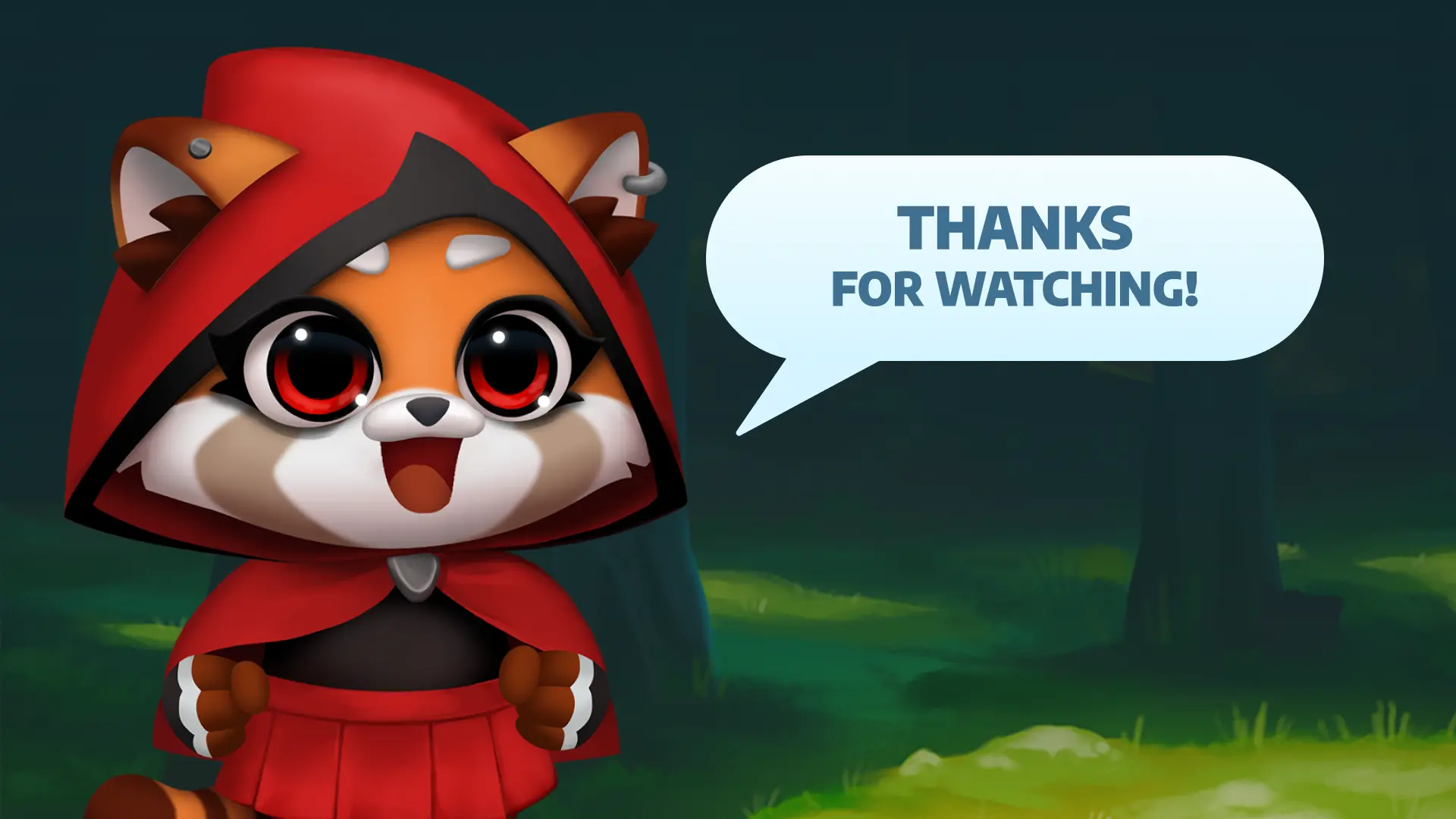 Mobile game character saying thanks for watching