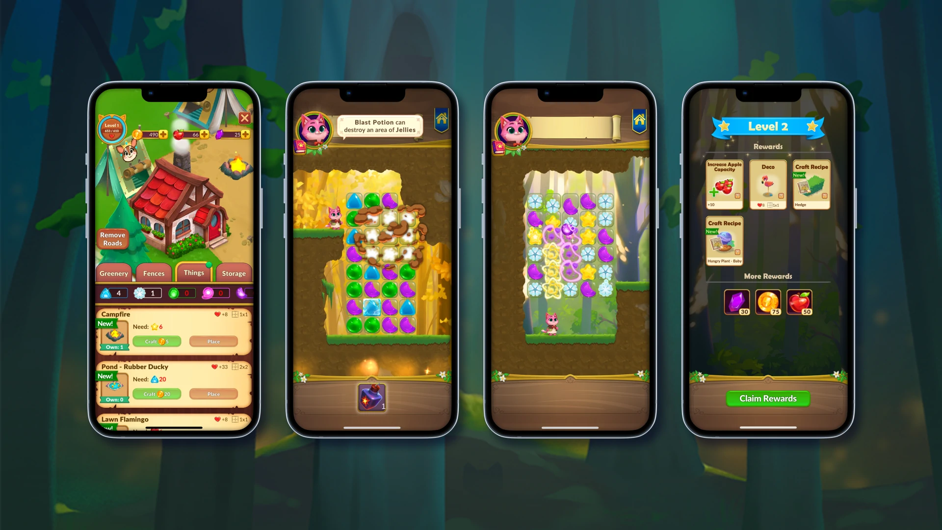 Mobile puzzle game gameplay screens on smartphones