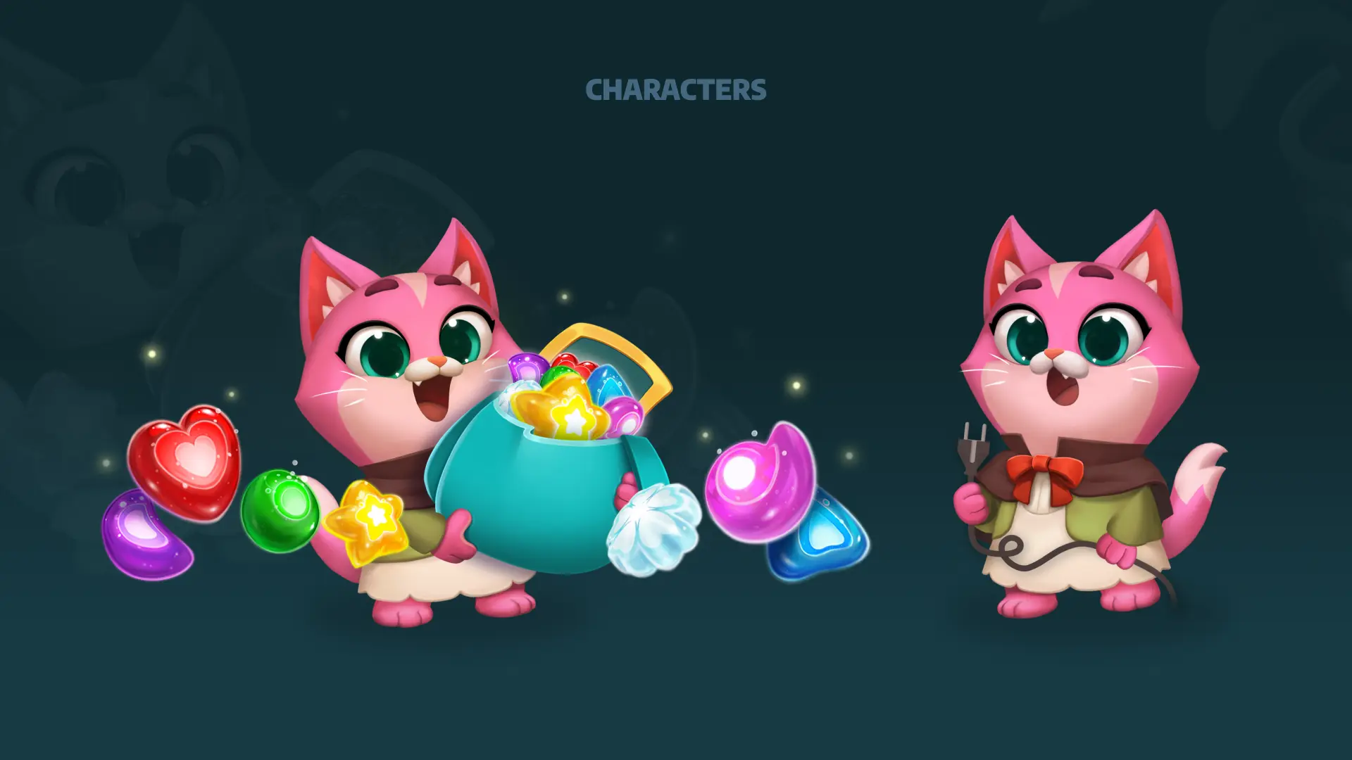 Mobile puzzle game character with colorful candies