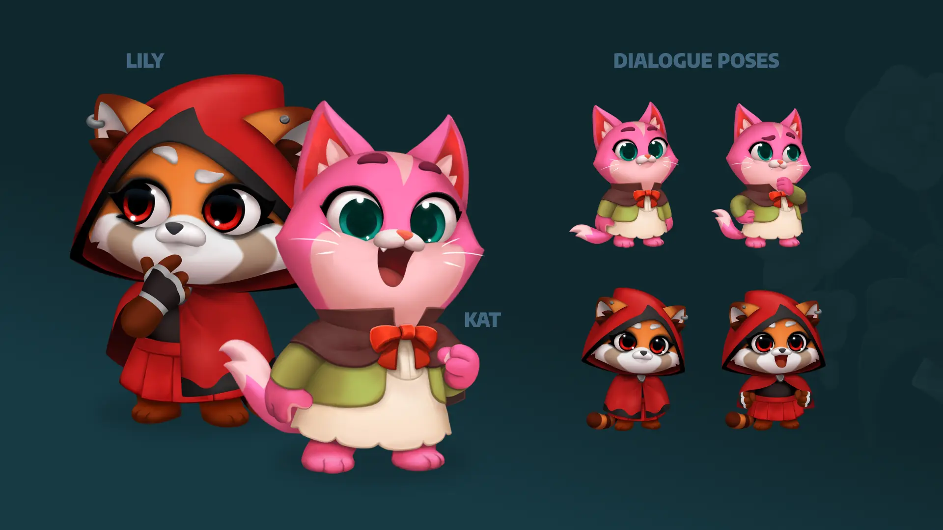 Mobile game characters Lily and Kat dialogue poses