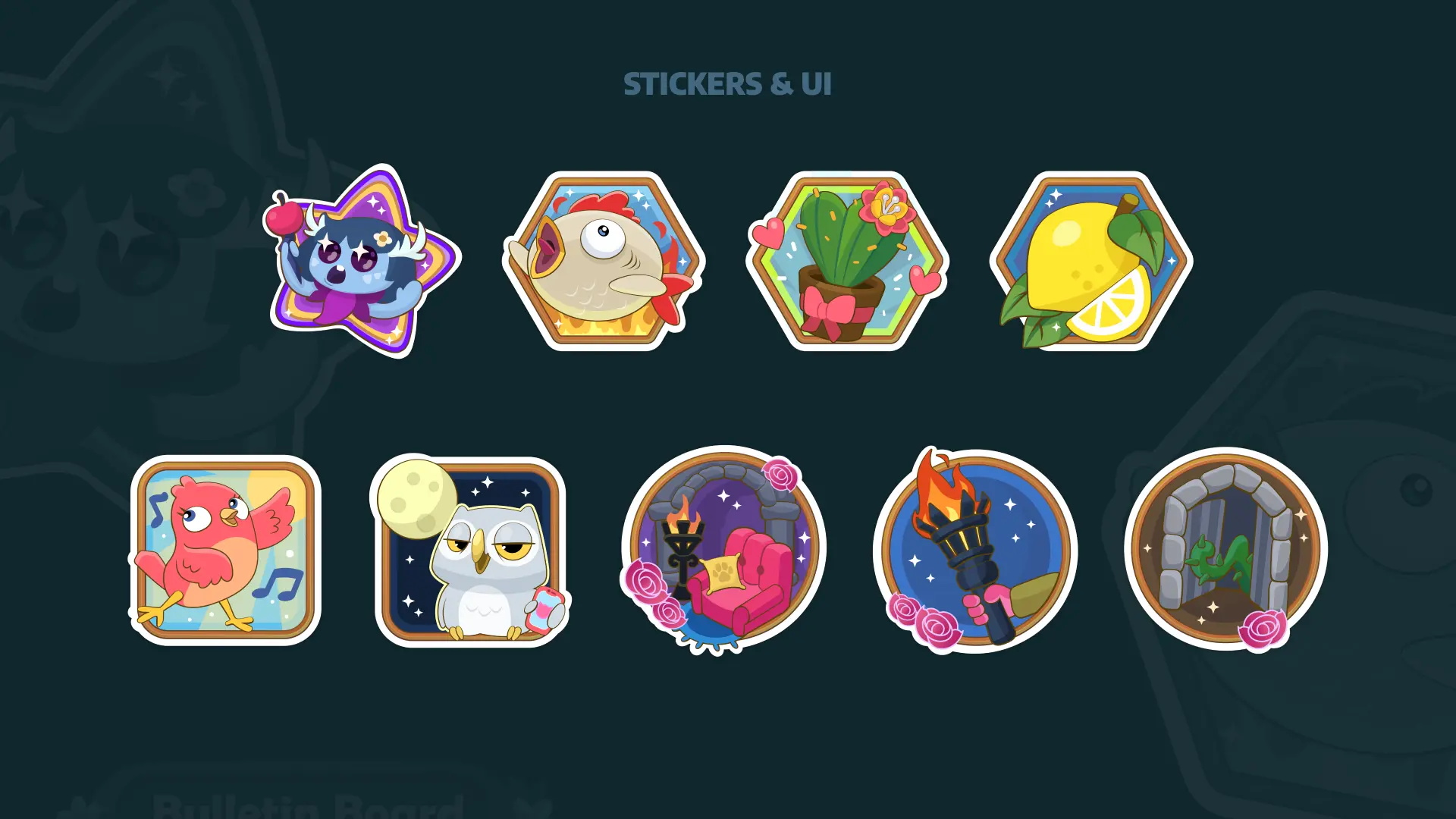 Mobile game stickers and UI icon designs