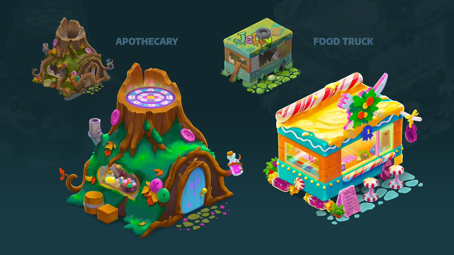 Mobile game locations apothecary and food truck