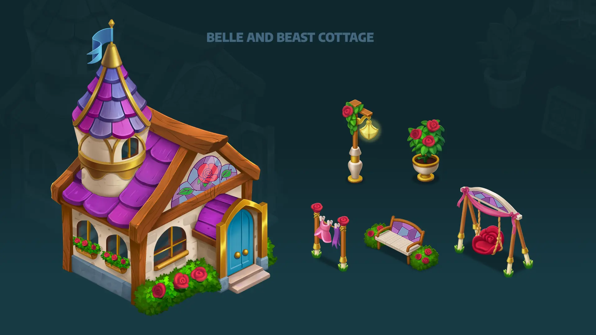 Mobile game Belle and Beast cottage environment