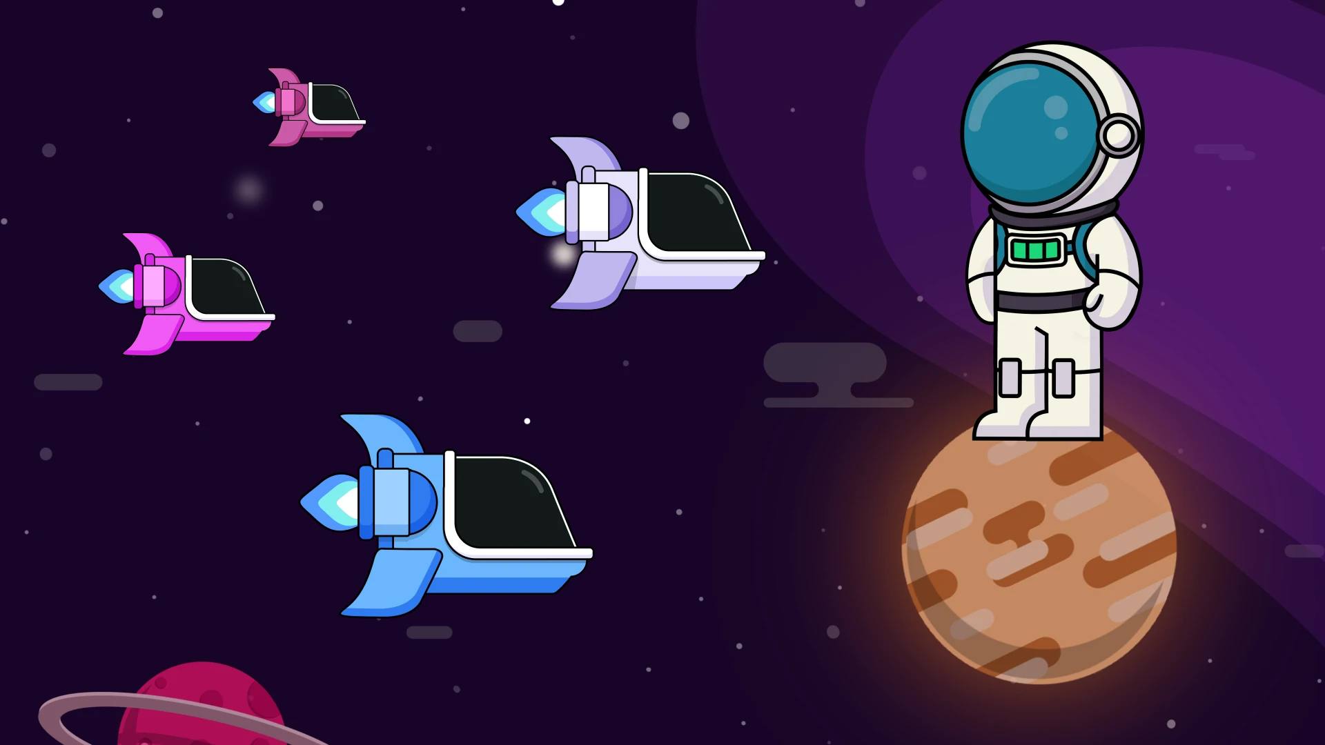 Animation frame: spaceship launching into deep space