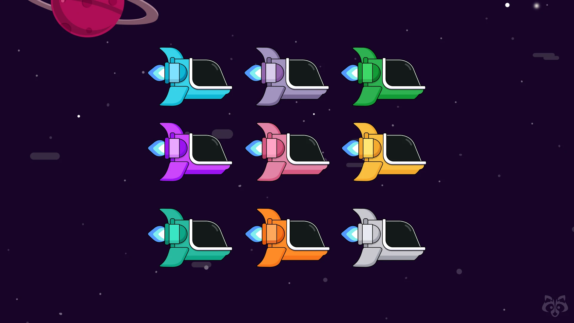 olorful space ships orbiting a planet in motion