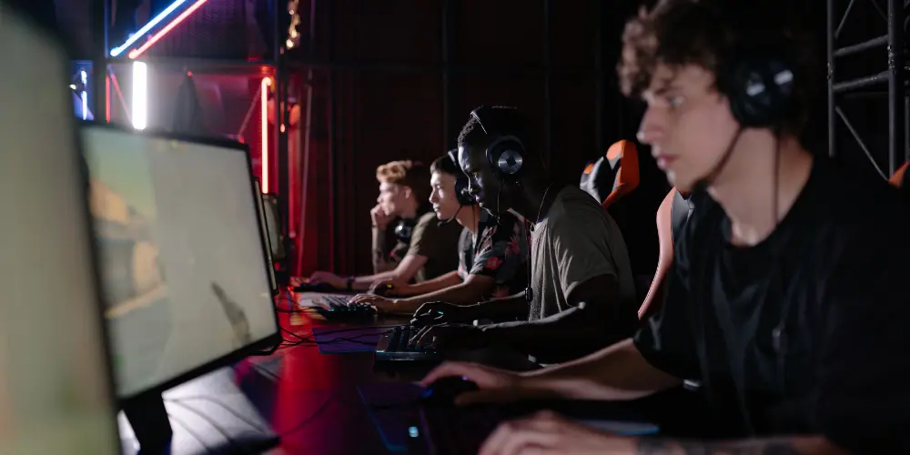 Game testers analysing gameplay during video game testing