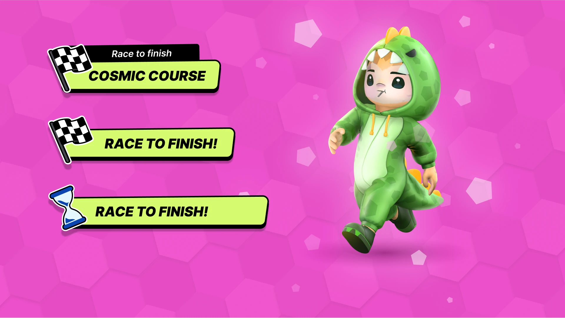 Race finish line gameplay UI – Meegos Mayhem game mechanics by Whimsy Games