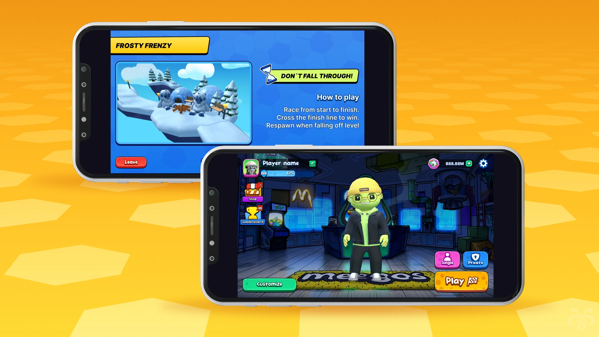 Mobile version showcase – Meegos Mayhem displayed on smartphone