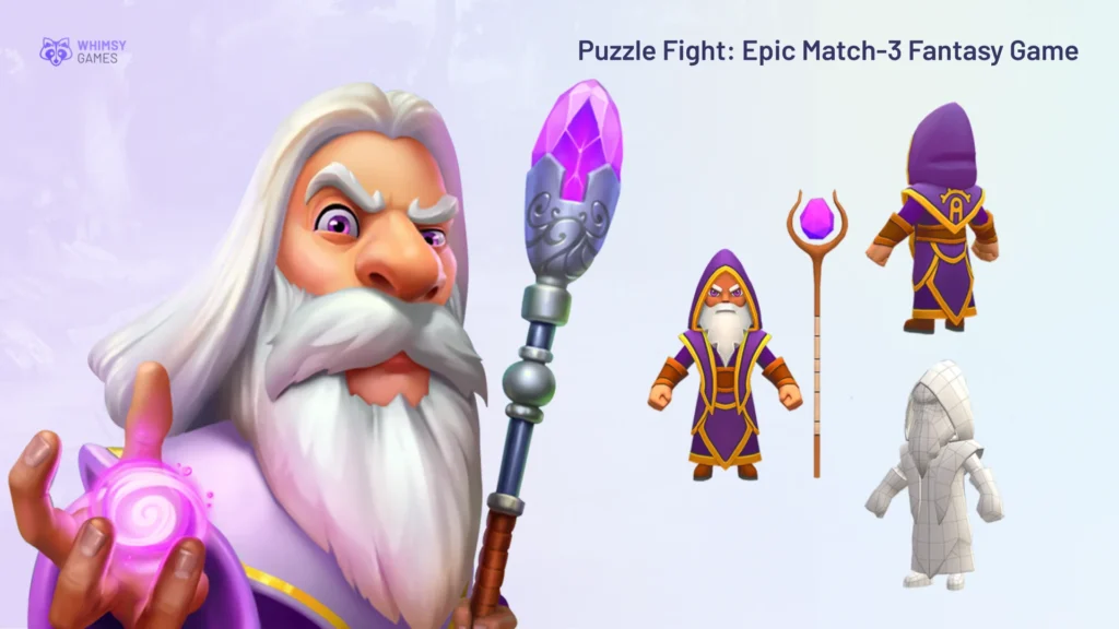 3D game character model from "Puzzle Fight: Epic Match-3 Fantasy Game," developed by Whimsy Games.