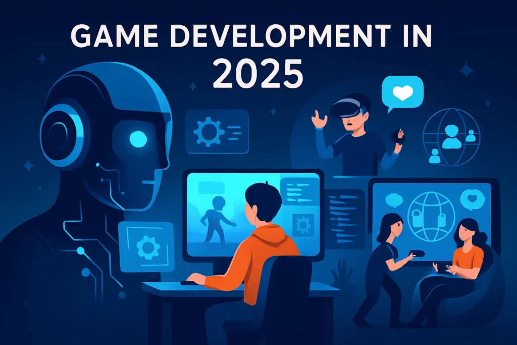 game development trends in 2025: AI, VR/AR, cross-platform tech, and innovative game design.