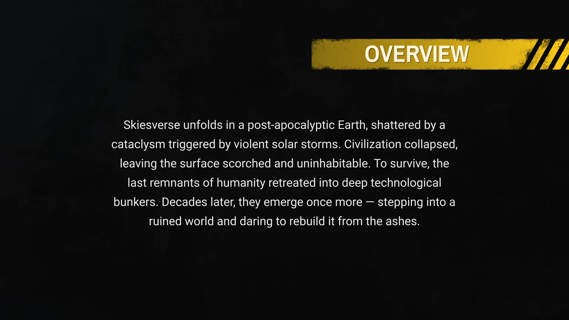 Skiesverse development overview slide