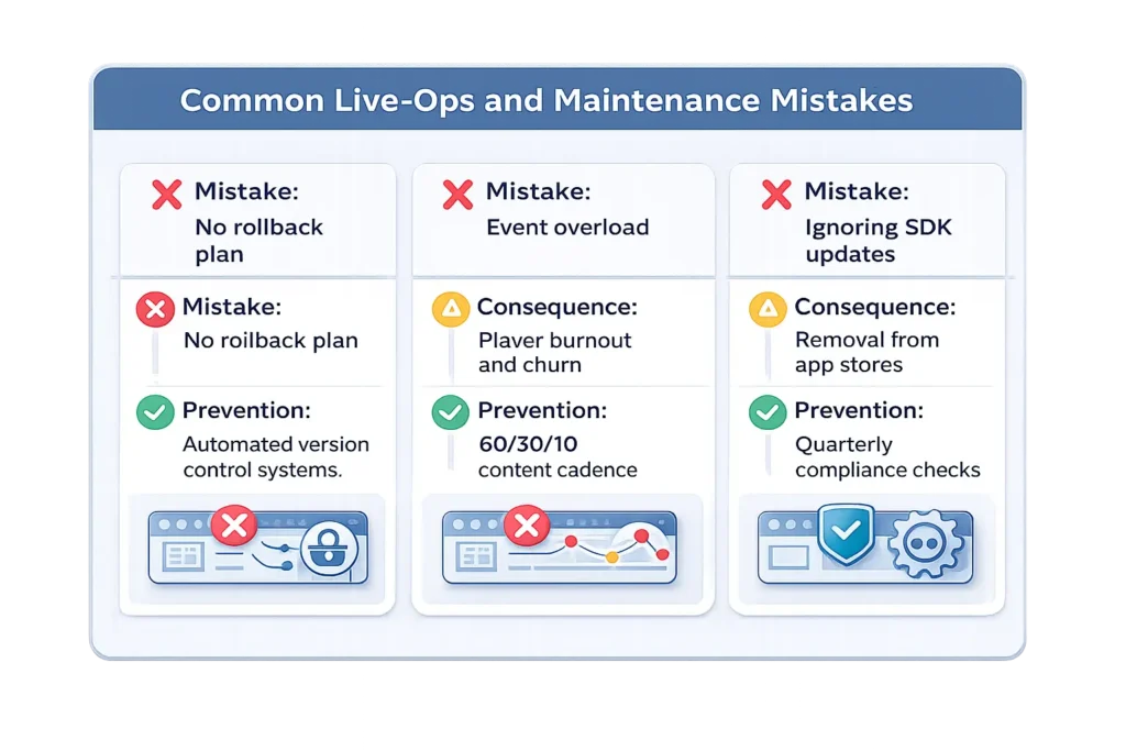 Live-ops and maintenance mistakes with prevention strategies