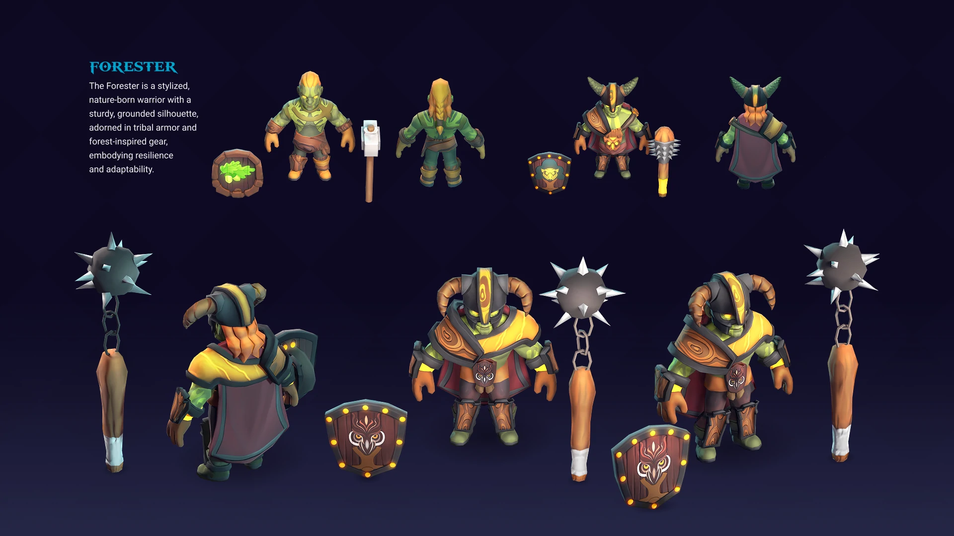 Heroes and NPCs with unique weapons from Legends of Rodrim