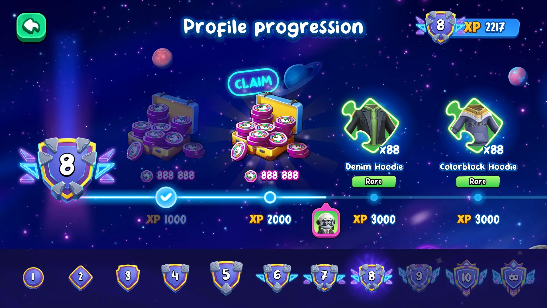 Meegos Mayhem profile progression rewards screen