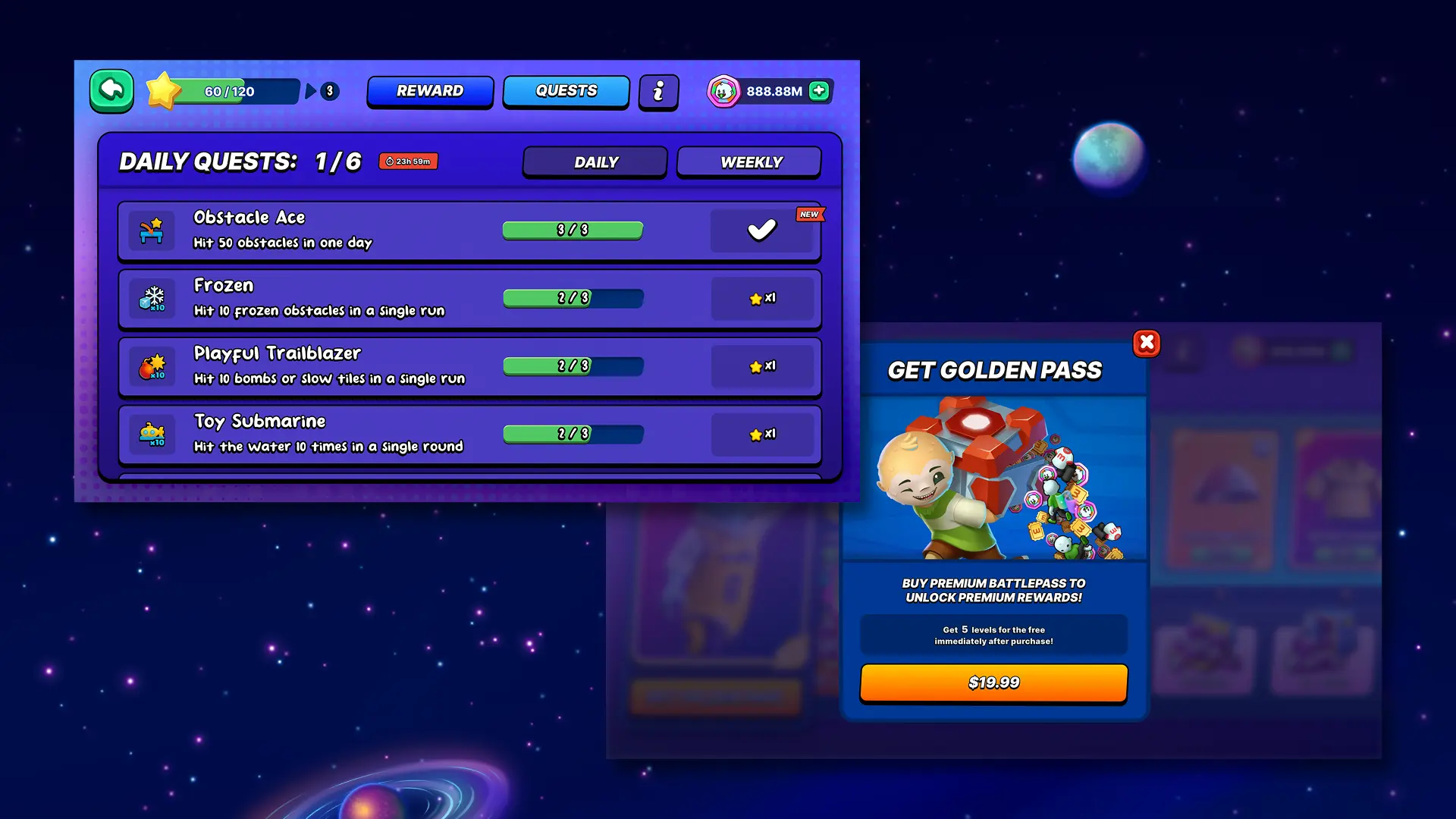 Meegos Mayhem daily quests screen