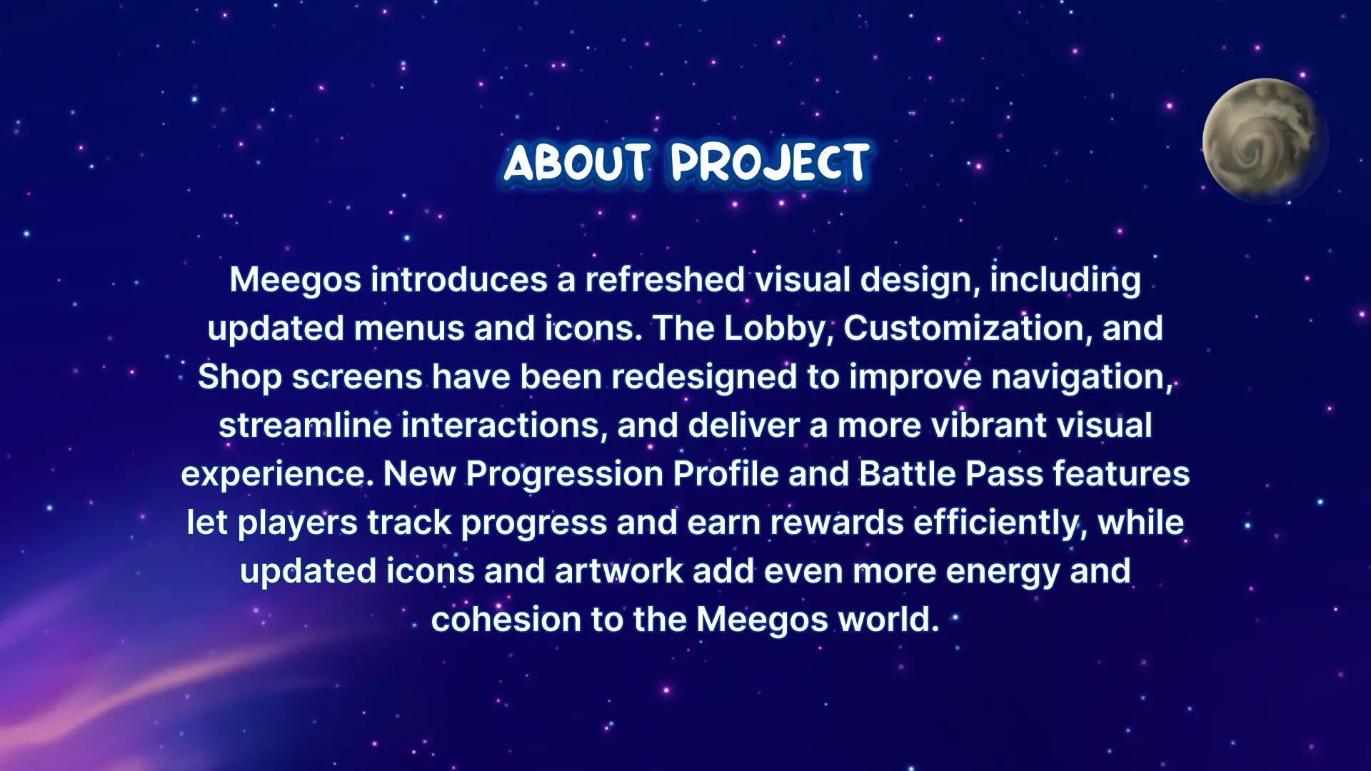 Meegos Mayhem project overview screen