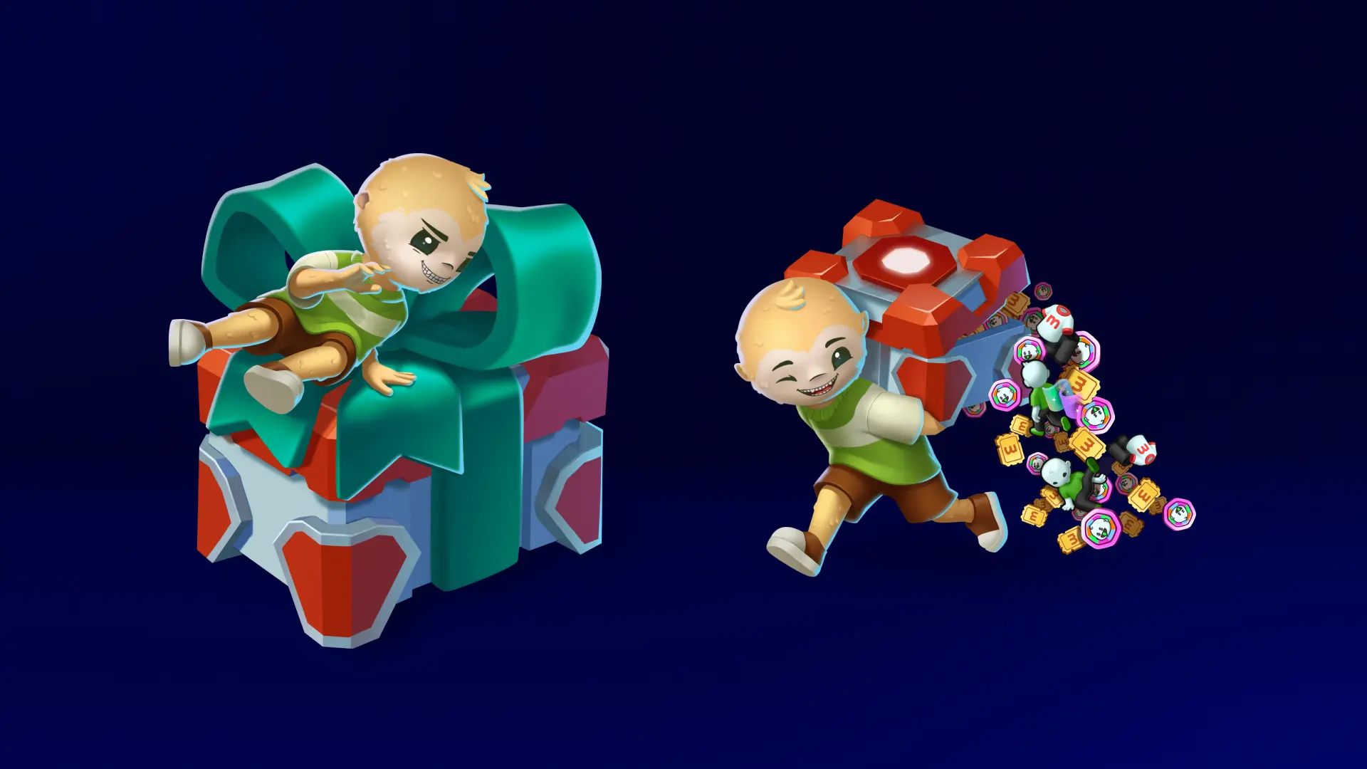 Meegos Mayhem reward box animation