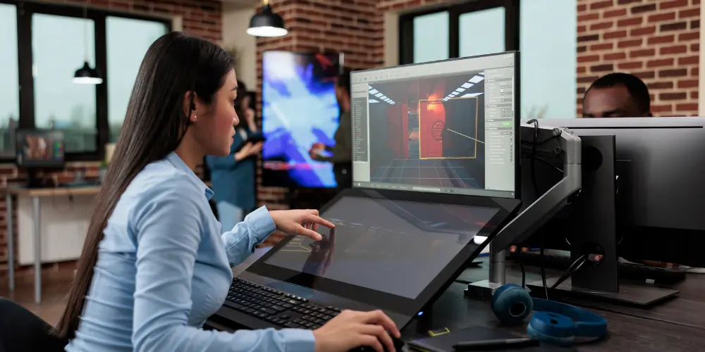 game development artist working on 3D scene