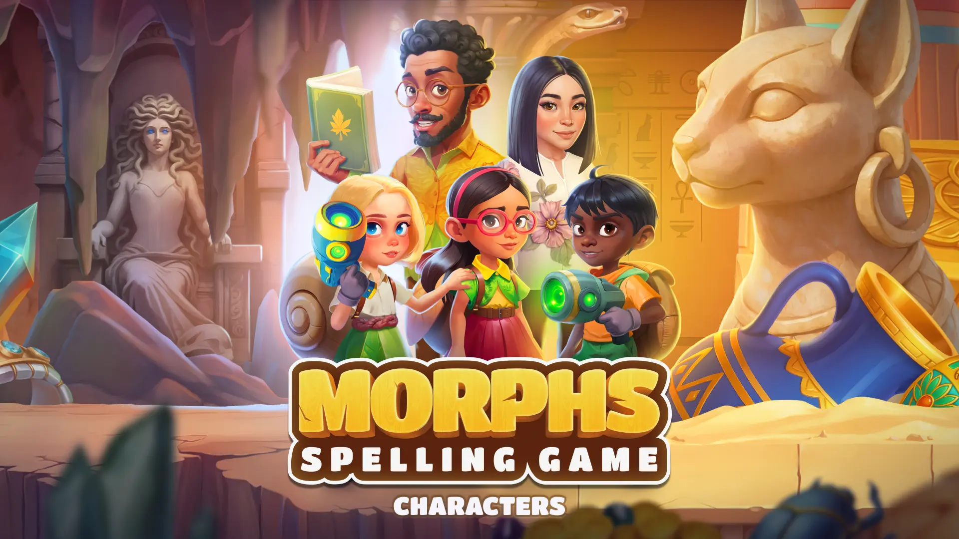 Morphs spelling game characters group illustration