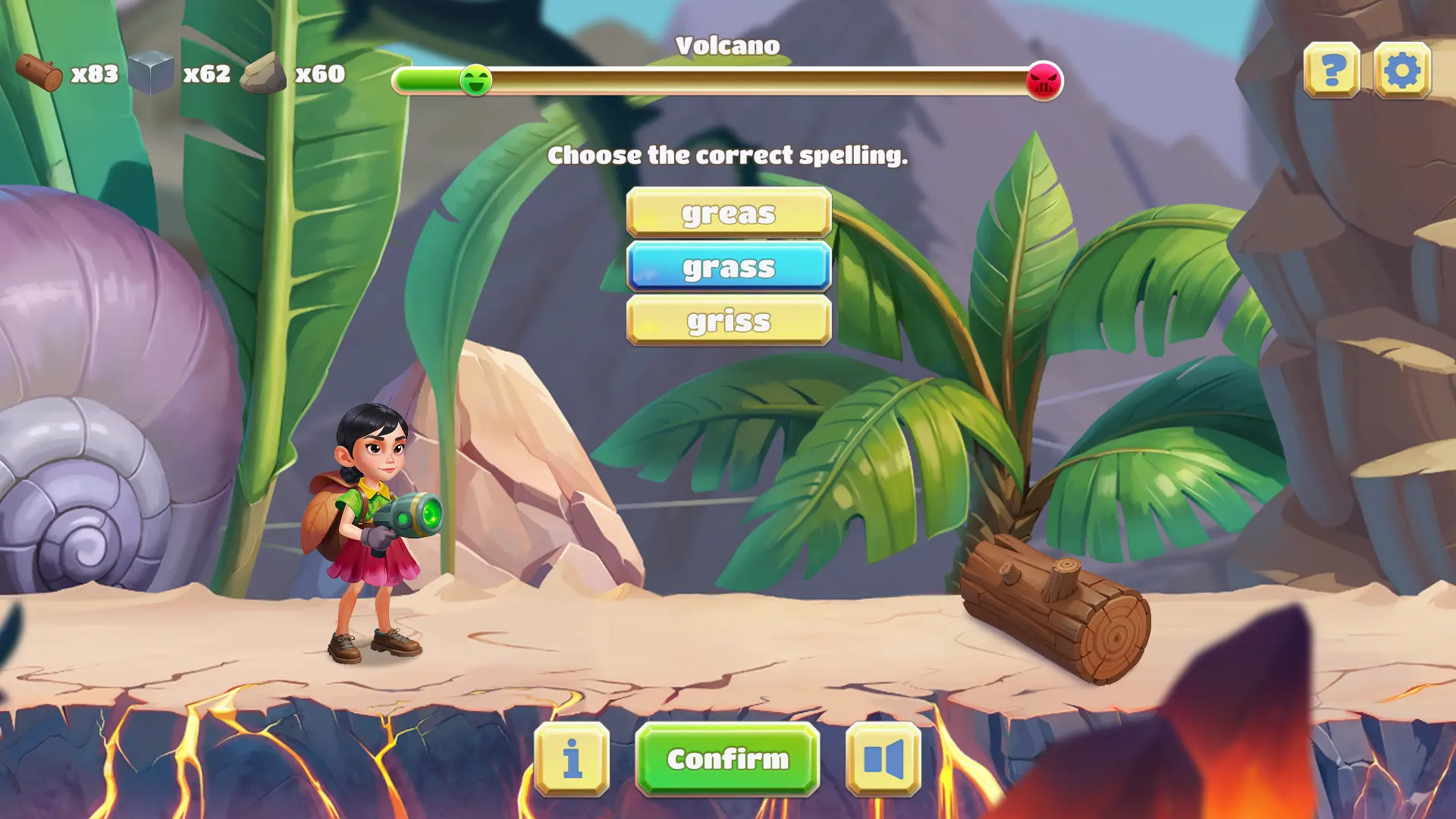 spelling game volcano level choose correct spelling