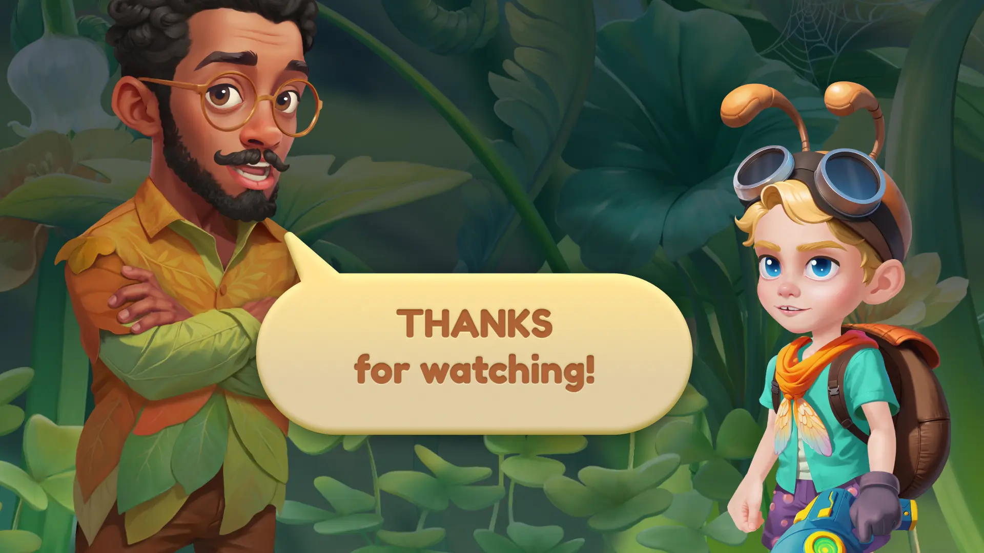 spelling game characters thank you screen