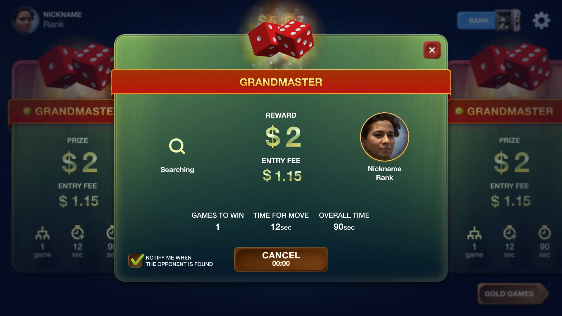 backgammon cash matchmaking screen game session setup
