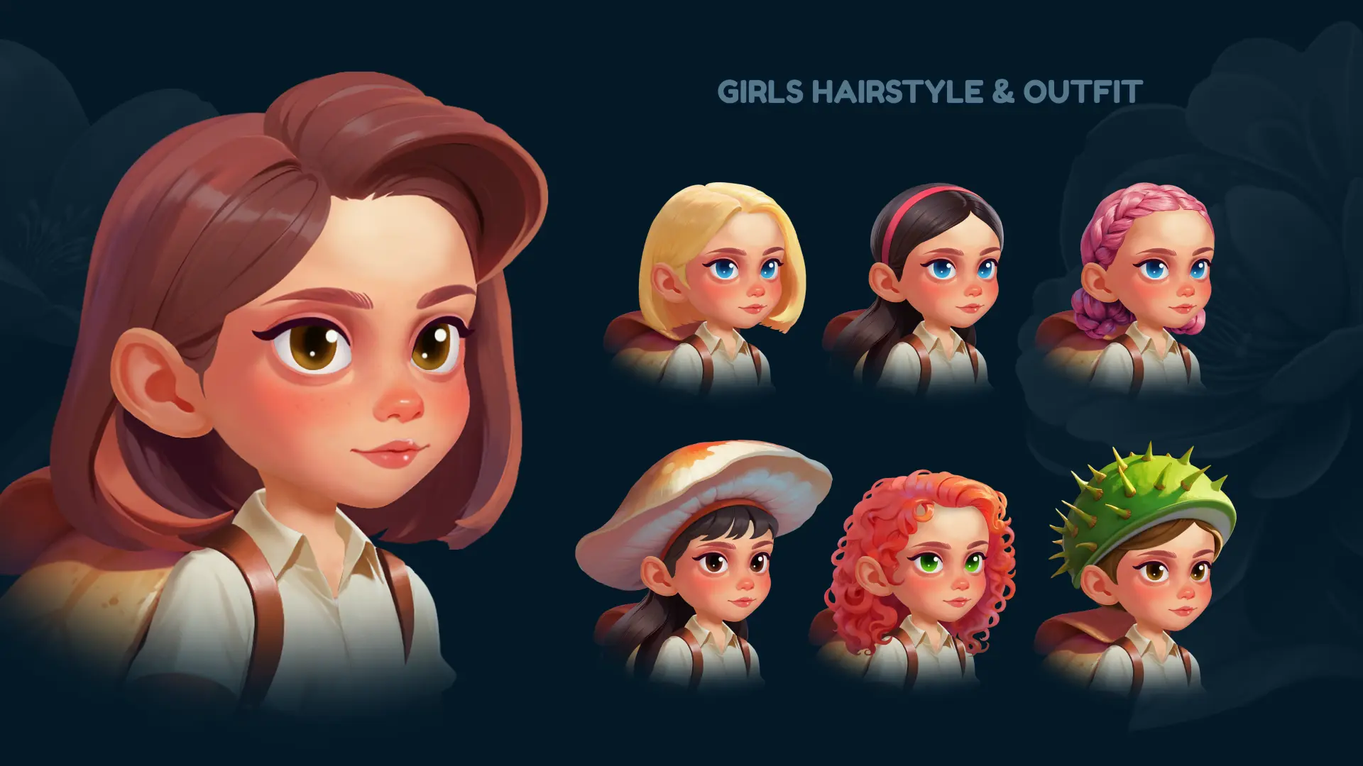 girl character hairstyles spelling game customization options