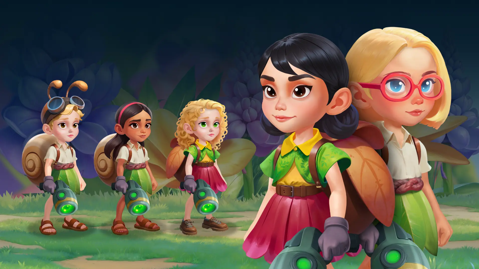 Morphs spelling game girl explorer characters