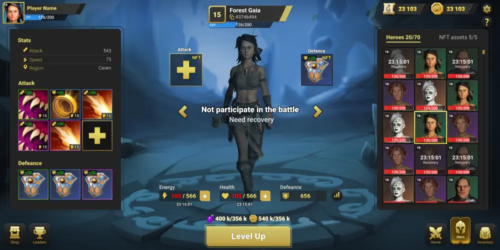 fantasy game UI character upgrade screen interface