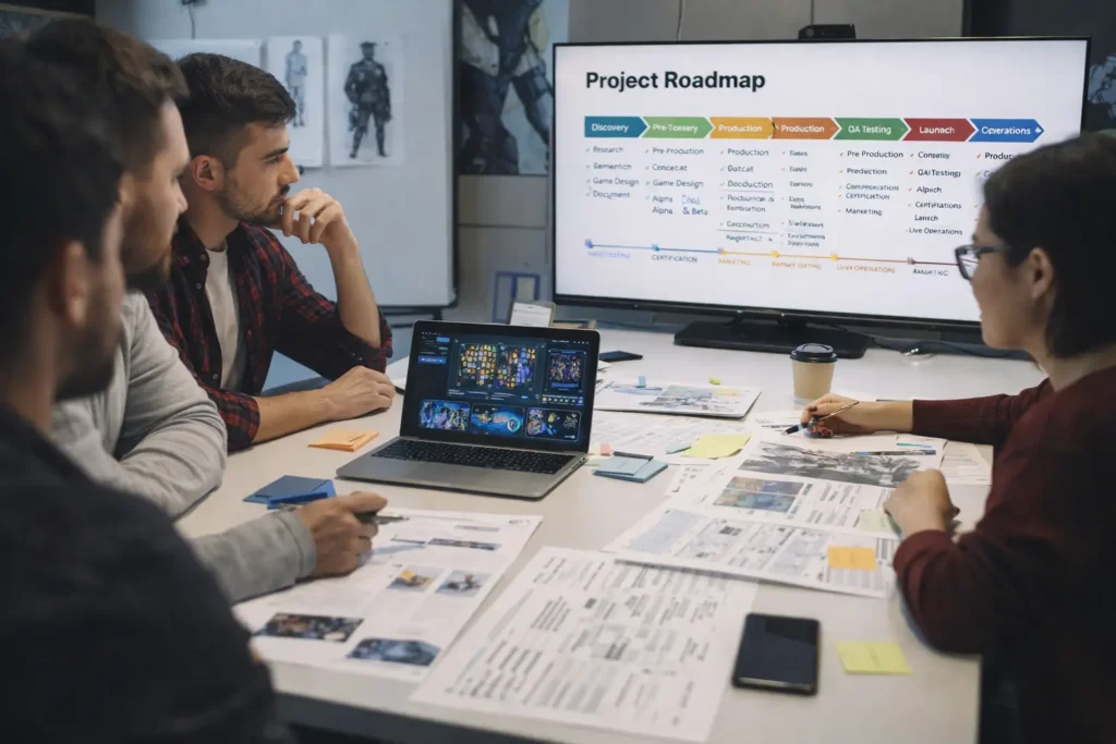 game development outsourcing project planning meeting