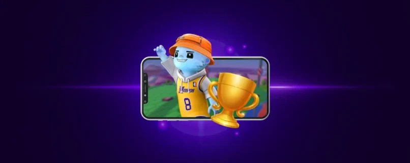 Mobile slot game character with trophy reward bonus