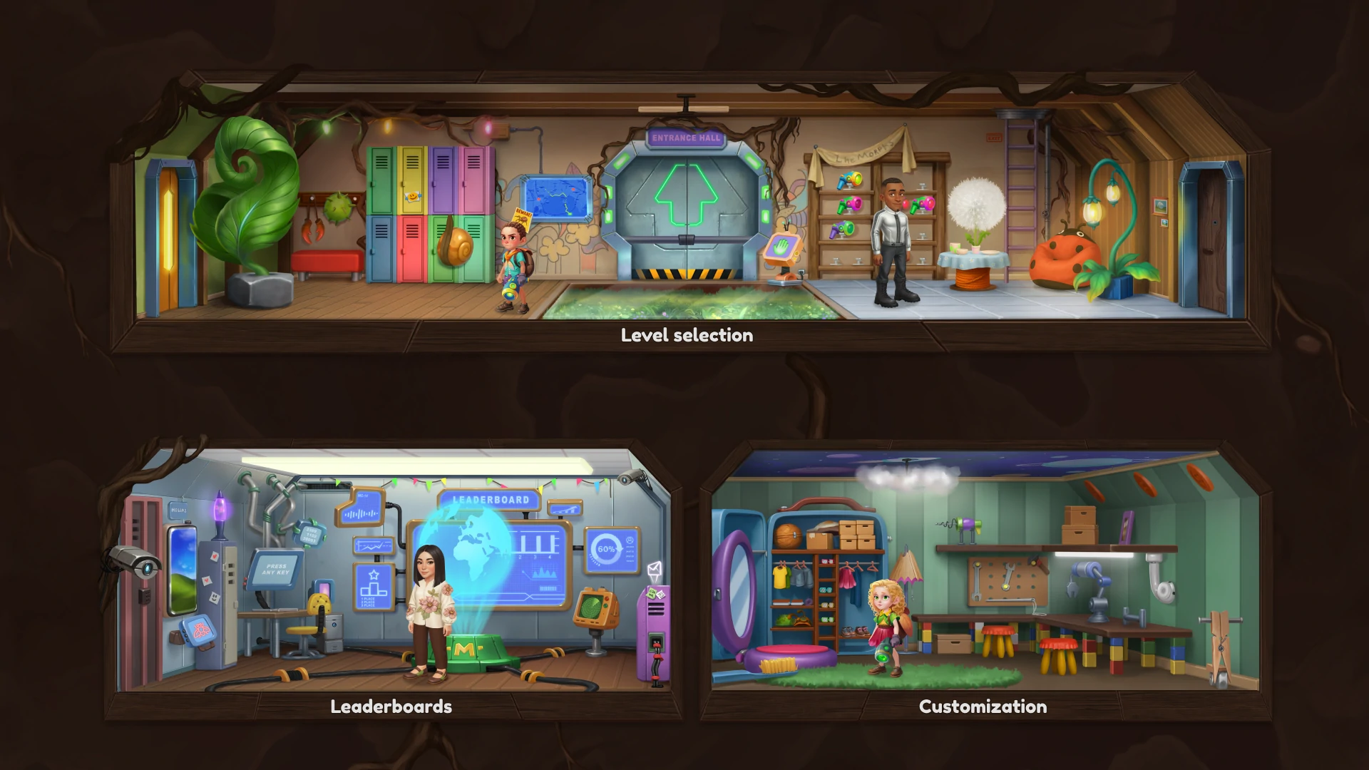 Spelling Game The Colony level selection interface with word challenges